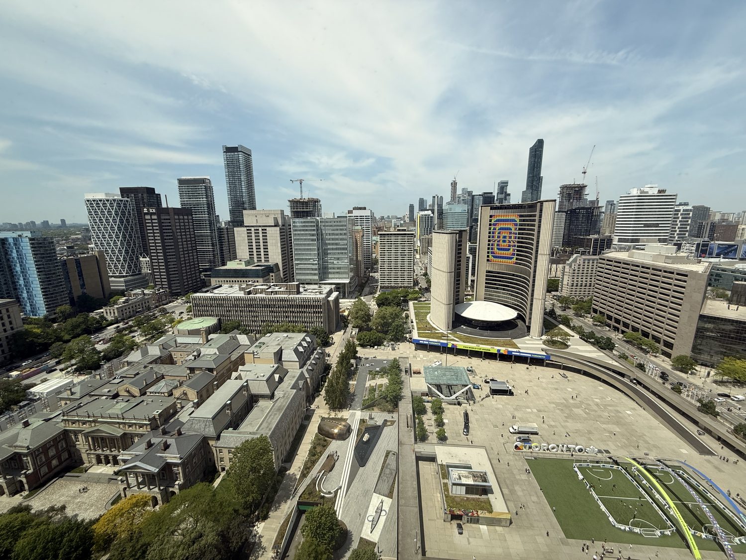 Downtown Toronto skyline and civic square from above